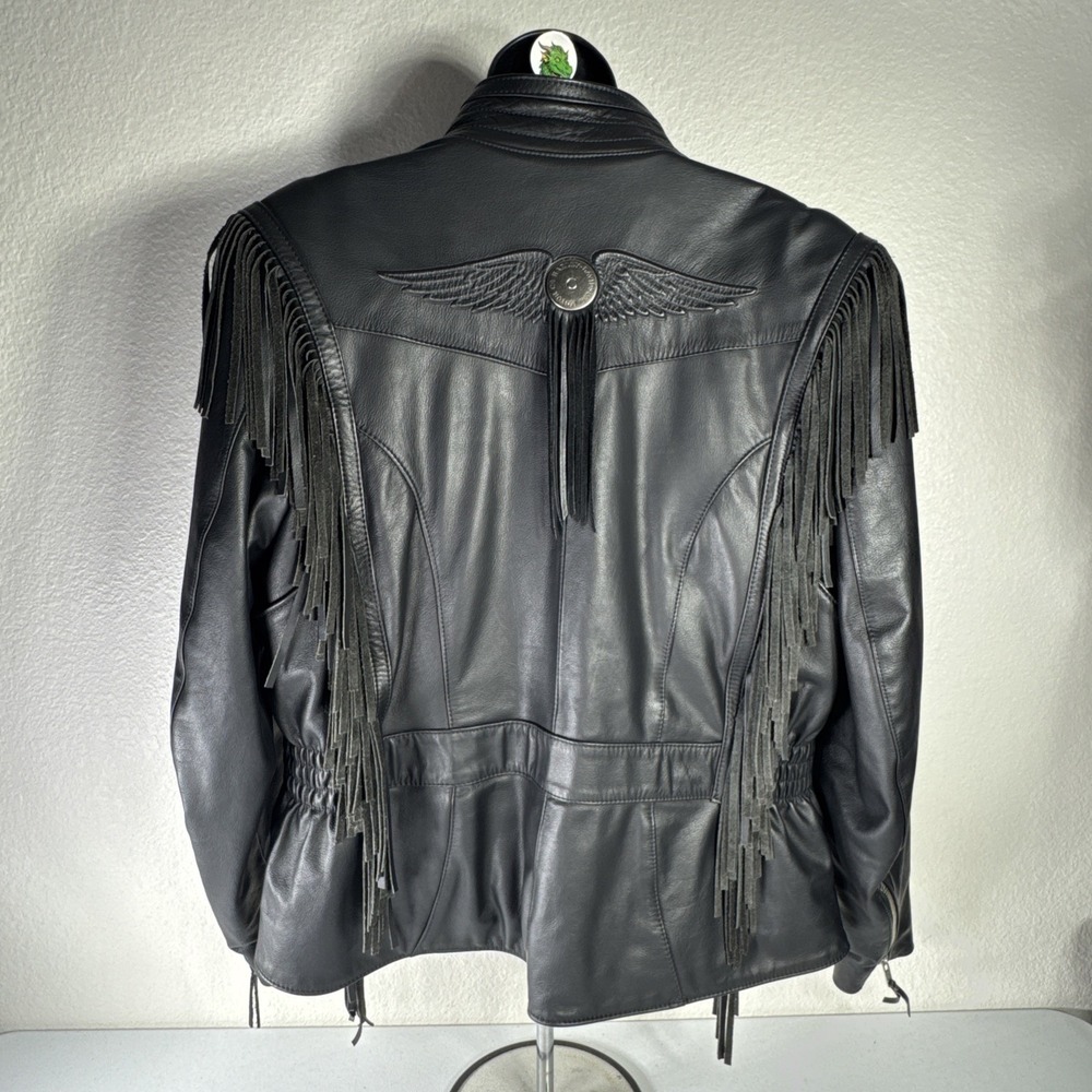 VTG Harley Davidson Womens Large Leather Western Fringe Biker Jacket Festival